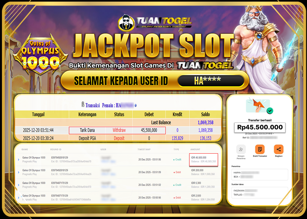 TUANTOGEL JACKPOT SLOT GATES OF OLYMPUS 1000 Rp45.500.000,- LUNAS